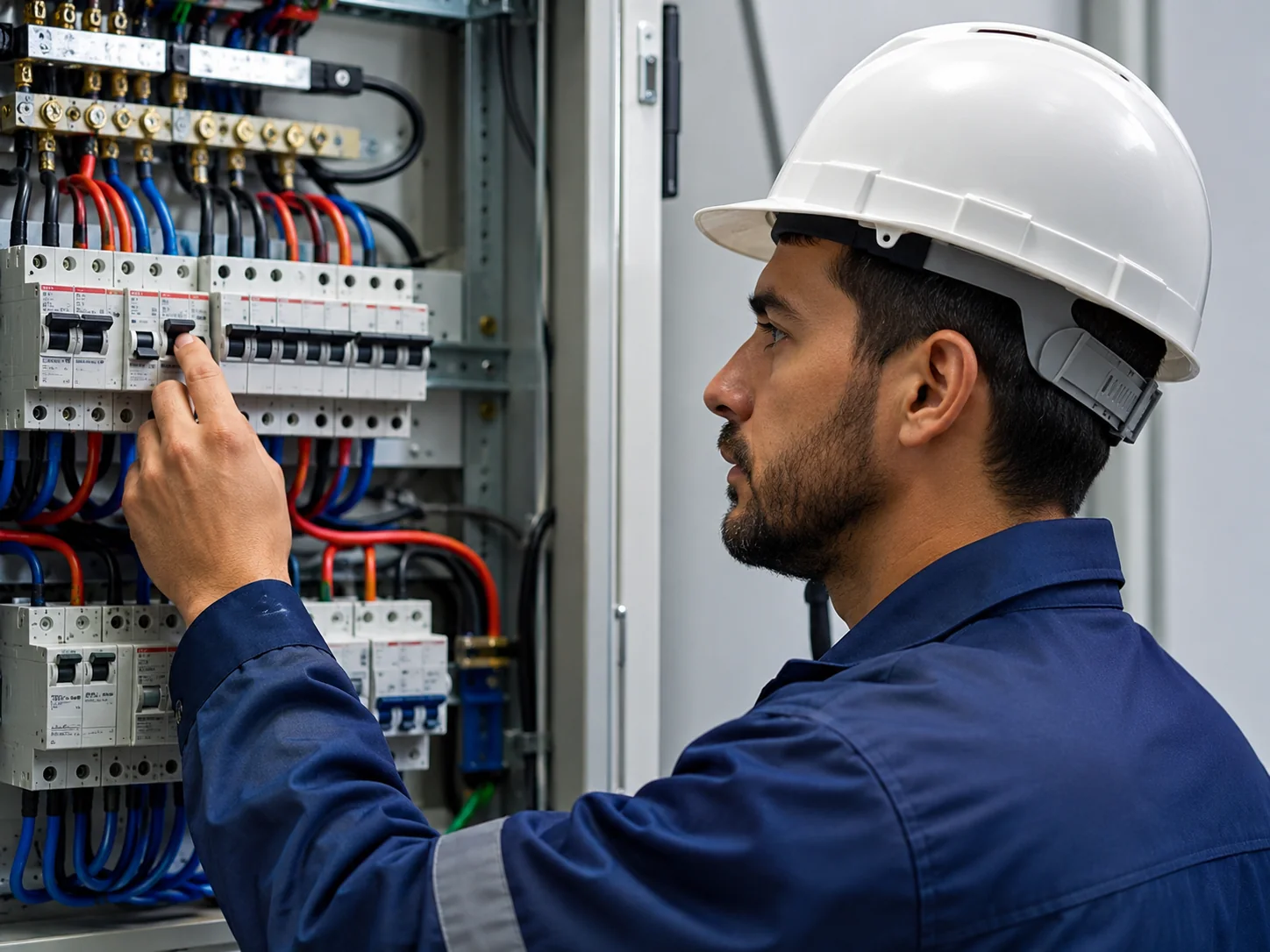 Profissional avaliando quadro el&eacute;trico para aumento de carga